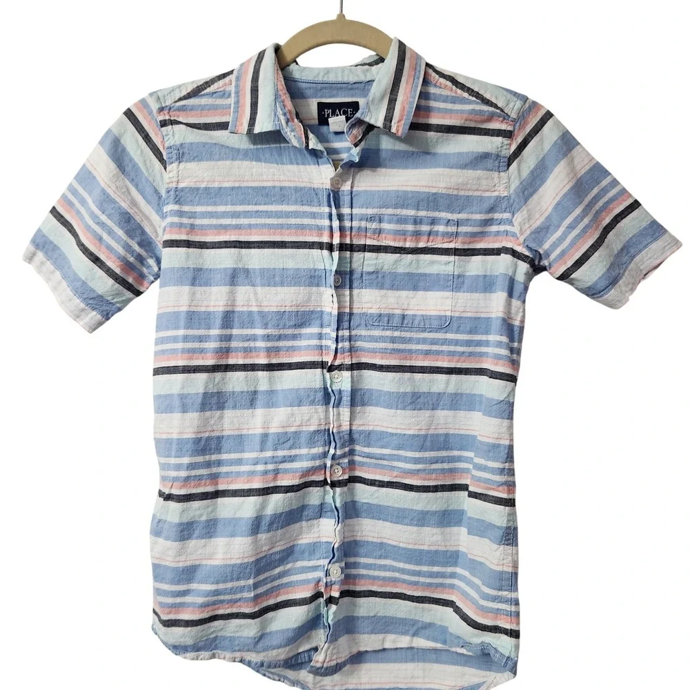 Childrens Place‎ size 14/XL striped button down shirt 100% Cotton